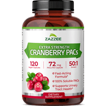 Zazzee Cranberry PACs – 72 mg PACs per Capsule – 2X Strength – 100% Soluble – 120 Vegan Capsules – 50:1 Extract – 18,200 mg Equivalent – Supports UTI Wellness – Made in USA