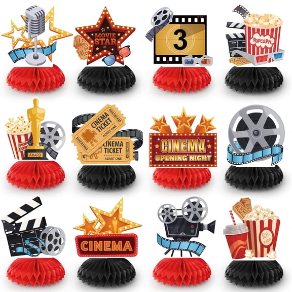 Movie Night Decorations, 12 Pcs Honeycomb Centerpieces for Movie Night Birthday Table Decorations Supplies
