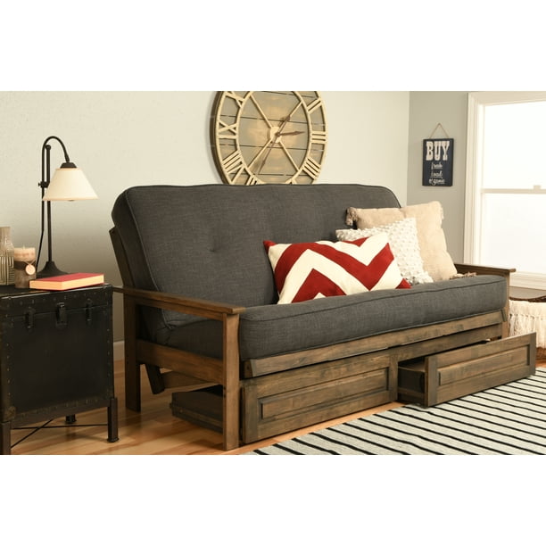 Albany Futon with storage in Rustic Walnut Finish, Multiple Colors