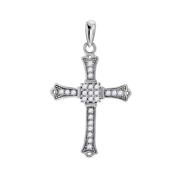 925 Sterling Silver Womens Mens Unisex Round Cubic Zirconia Cross Religious Fashion Pendant Necklace for Men