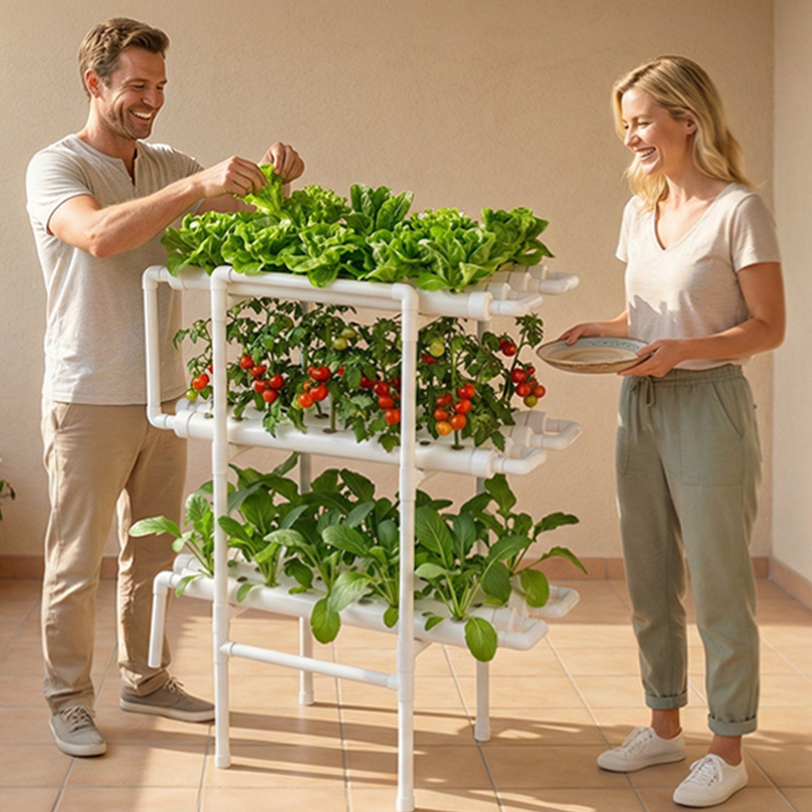 Hydroponics Growing System Kit, 3-Tier 108 Sites UPVC Pipe Hydroponic Grow Kit