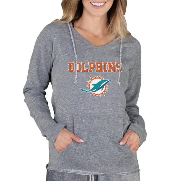 Women's Concepts Sport Gray Miami Dolphins Mainstream Tri-Blend Raglan Hoodie V-Neck Top