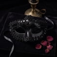 thumbnail image 3 of 1 Black Masquerade Mask for Women 7 X 4 Inch Venetian Masquerade Masks Lace Embellished for Masquerade Party Halloween Mardi Gras Accessory for Prom and Themed Events, 3 of 5