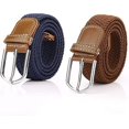 thumbnail image 1 of BRILLAR Cinturones trenzados para mujeres y hombres, paquete de 2, cinturilla elástica de lona, ​​marrón y azul marino, 1 of 5