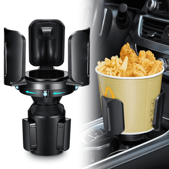 Filluck Car Cup Holder Expander - Adjustable for Large Water Bottles, Coffee Mugs & Snacks up to 5.5" - Universal Fit with Non-Slip Rubber Grip