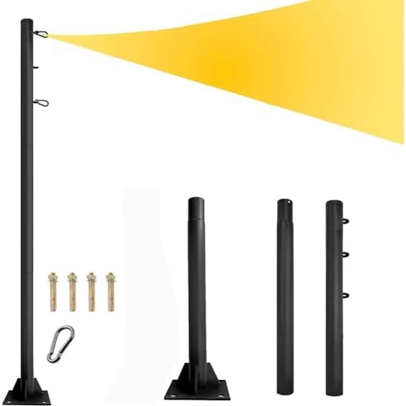 Sun Shade Sail Pole 9Ft Outdoor Sunshade Sail Post Support Awning Canopy Heavy Duty Metal Pole Kit for Outside Patio Garden Deck Playground Backyard (8.9FT Rectangular Chassis, 1)$$Garden & Patio