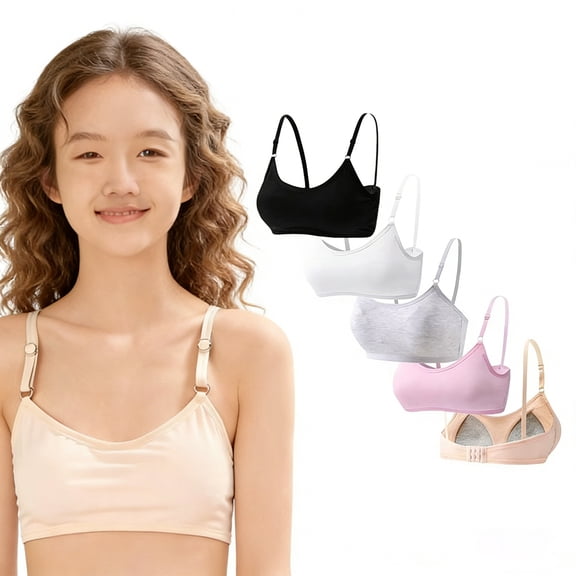Cotton Training Bra for Big Girls Wireless Light Padded Bras Adjustable Straps Smooth Breathable Soft Teen First Bra 10-14 Years