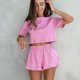 thumbnail image 3 of Pijama de dos piezas de manga corta con estampado de punto y pantalones cortos de moda de verano para uso doméstico, venta al por mayor para mujer, 3 of 5