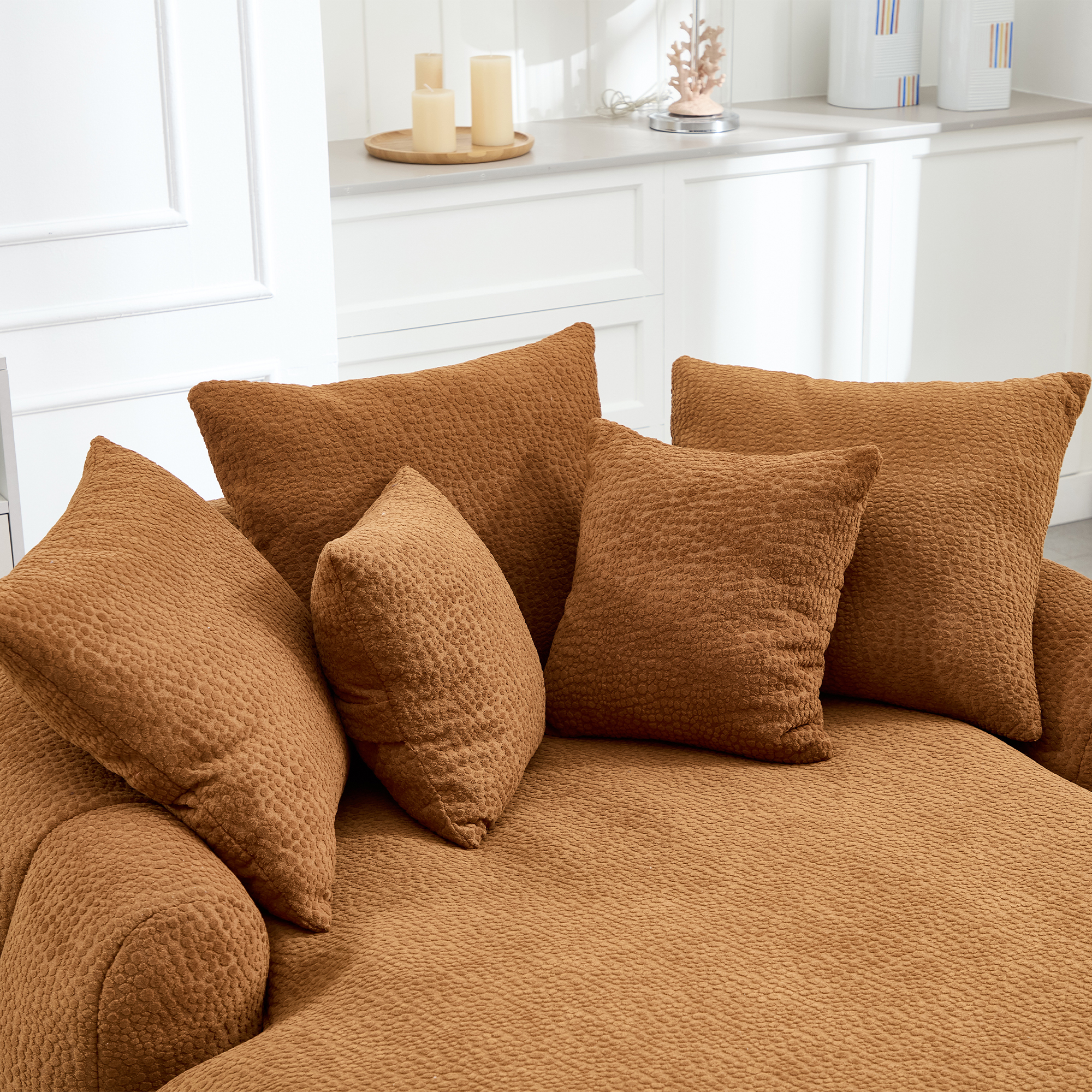 Aukfa Oversized Bean Bag Sofa, 59.84" Deep Sleeper Chaise with 5 Pillows, Chenille, Orange