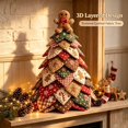 thumbnail image 3 of DIY Quilted Christmas Tree Kit, Handmade Fabric Holiday Tree Decor, DIY Holiday Patchwork Sewing Craft Kit with Plaid Snowflake Gingerbread Character Topper Home Mantel Table Office Display, 3 of 8