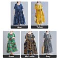 thumbnail image 2 of Vestido de lino de algodón de mujer vintage con estampado de cuello redondo, manga corta, bolsill Romacci Vestido de lino de algodón, 2 of 7