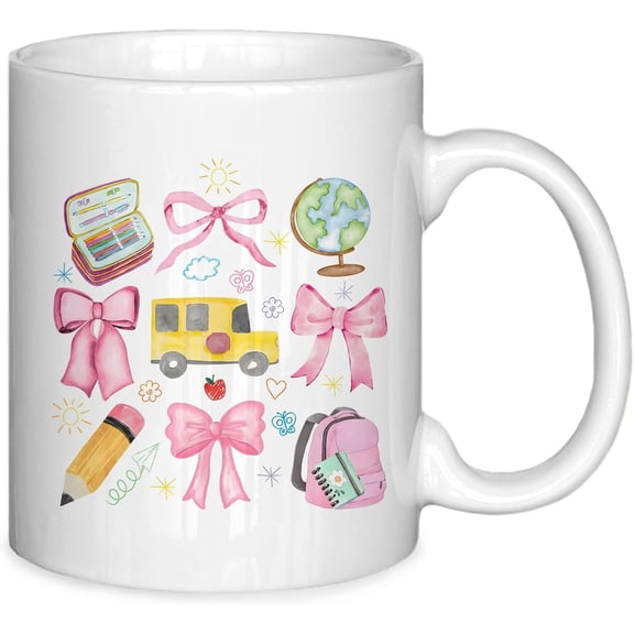 Teacher Mug, Teacher Gifts for Women, Teacher Appreciation Gifts, End of Year Teacher Gifts, Best Teacher Gifts, Back to School Teacher Gifts, Coquette Pink Bow Teacher Ceramic Coffee Mug 11oz