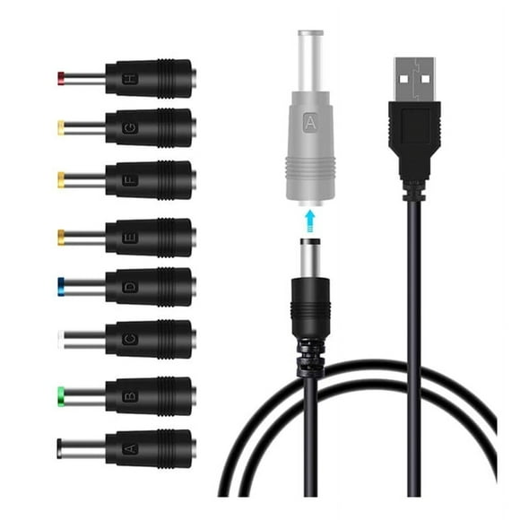 Kit de Cable de Alimentación USB A CC Universal con 8 Adaptadores: Ideal para Enrutadores, Lámparas Lunares, Luces LED, Parlantes y Más