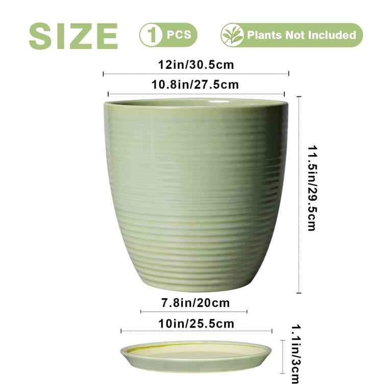 Ordivic 12" Green Ceramic Extra Large Planter photo 2