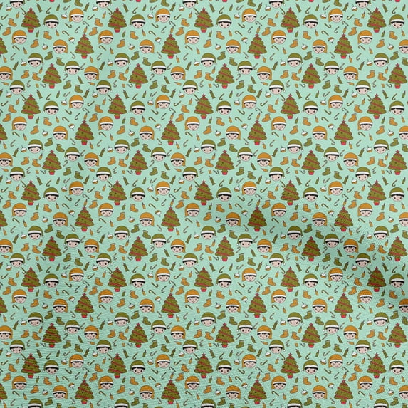 oneOone Polyester Spandex Mint Green Fabric Christmas Diy Clothing Quilting Fabric Print Fabric By Yard 56 Inch Wide