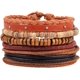 thumbnail image 1 of 5 pulseras de madera de 5 estilos, ajustables, de cuero sintético tejido, apilables, étnicas, tribales, de cáñamo, con cuentas de concha de coco de madera natural, para proteger los brazos., 1 of 7