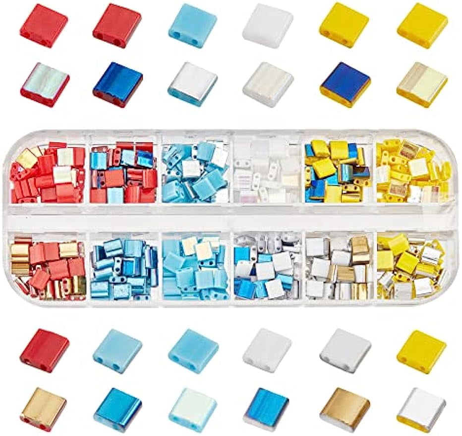 12 Colors 2-Hole Glass Seed Beads 300pcs 2 Sizes Tila Beads Flat  Rectangular Square Beads Japanese Glass Beads Spacer Beads for Jewelry  Bracelet