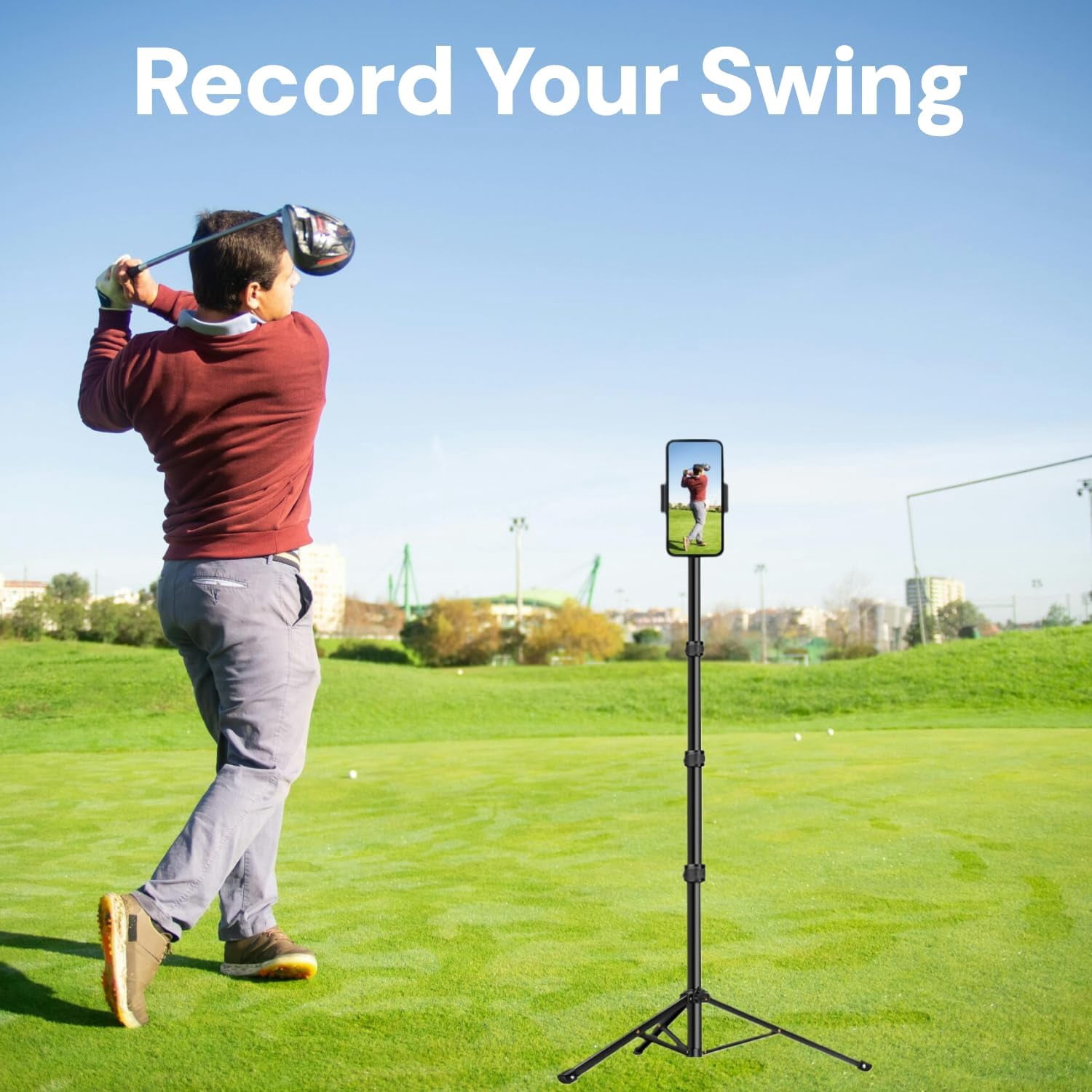 Golf Tripod Stand for Recording Swing, Golf Phone Holder for Swing Training Aid, Golf Selfie Stick Tripod for Phones and Action Cameras