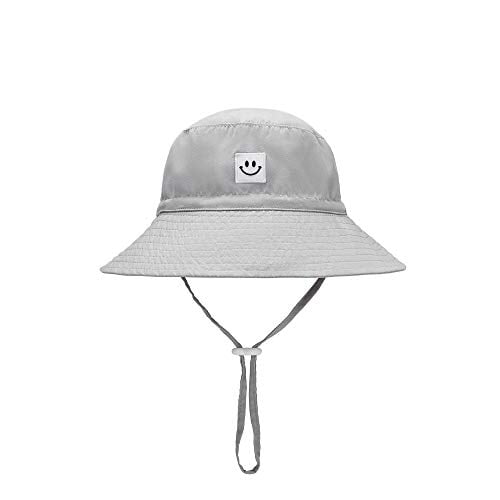 Baby Sun Hat Smile Face Toddler UPF 50+ Sun Protective Bucket hat Nice Beach hat for Baby Girl boy Adjustable Cap Gray