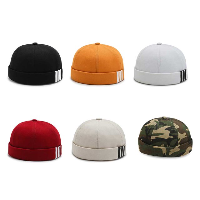 Ruiboury Bonnet de Mode 3 Rayures Imprimé Bonnet de Marin Style INS Chaud Casquettes Docker Élégantes Sans Bord Rond Bonnet pour Rouge
