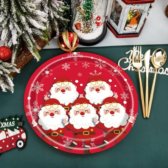 Festive Holiday Paper Plates Set - 7" Santa & Snowflake Themed Disposable Tableware for Parties