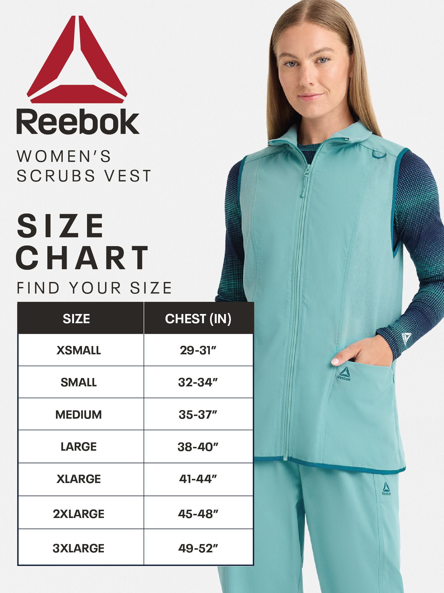 Reebok Women’s Tech Comfort Scrub Vest with 6 Pockets, Sizes S–3XL