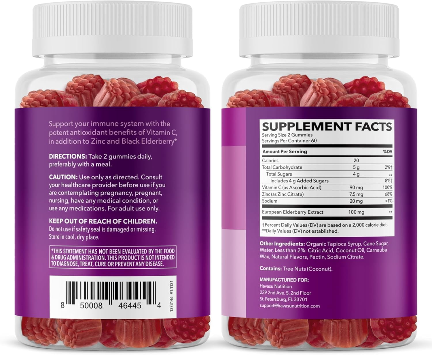 Havasu Nutrition Elderberry Gummies with Zinc and Vitamin C, Immune Support for Adults, 120 Count