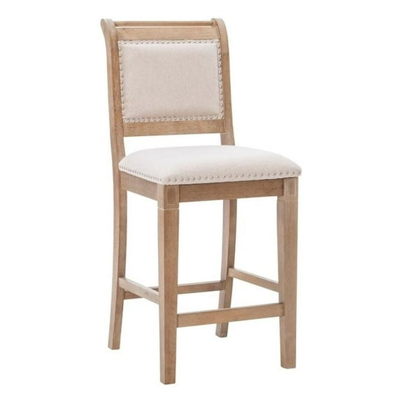 Linon Ira 26"  Counter Stool Upholstered Back & Seat in Greywash Finished Wood