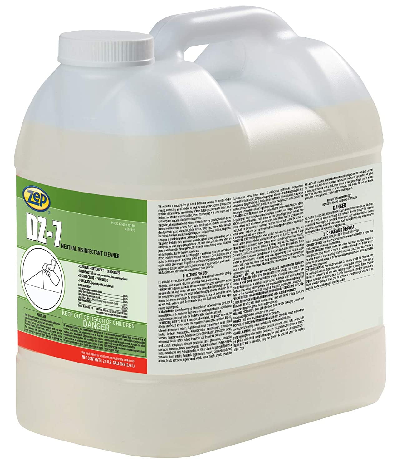 Zep DZ7 Detergent Disinfectant 2.5 Gal 752059 (1 Jug) Bactericidal
