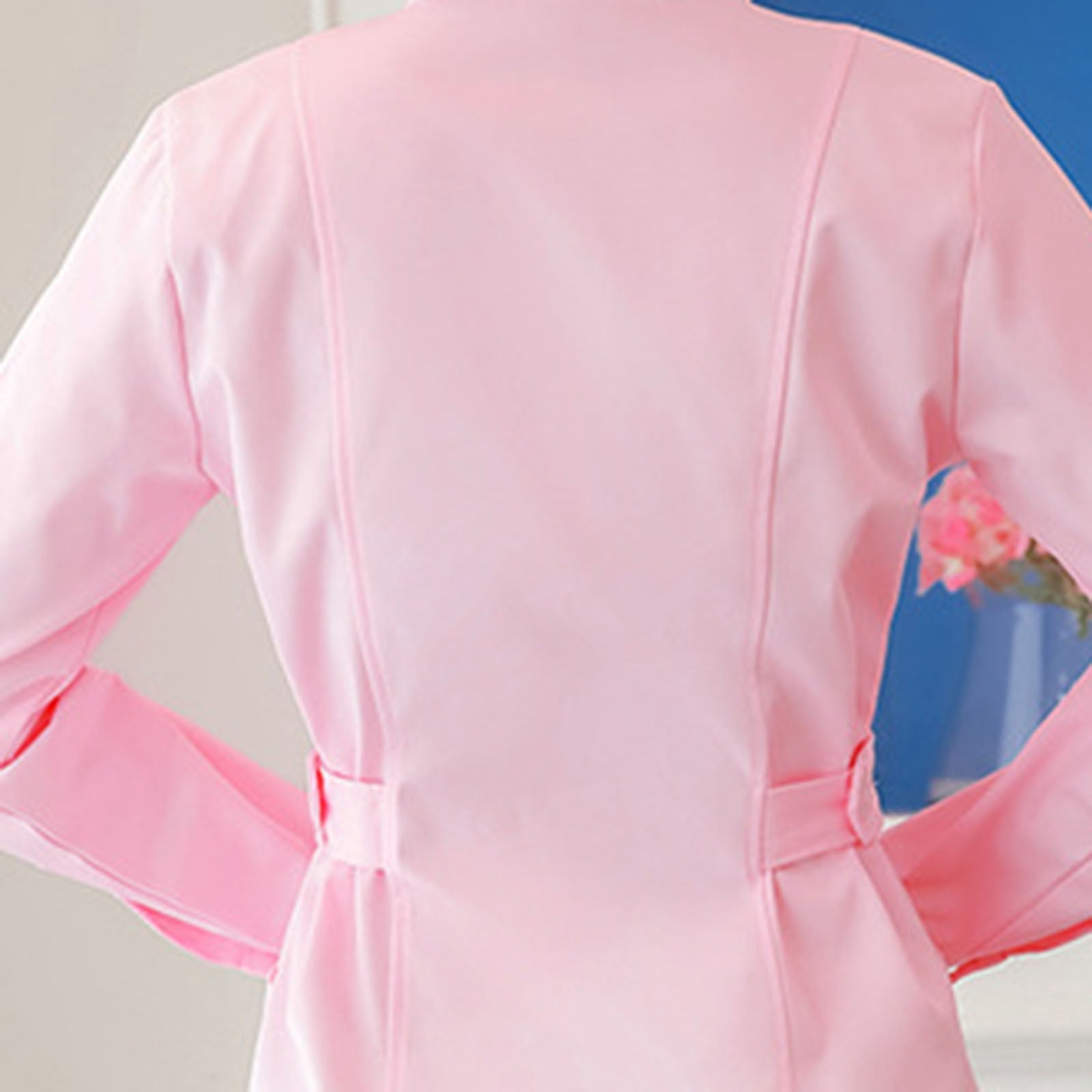 WULMLEO Nurse Scrubs Dress for Women Formal Lapel Neck Long Sleeve Button Down Work Dress Comfy Nursing Uniform Pink L