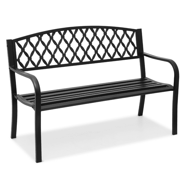 Magshion 50" Garden Bench Patio Park Bench, Cast Iron Frame Porch Bench, Outdoor Yard Bench with