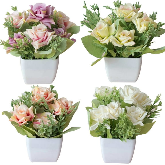 Walbest Artificial Flower Pot Bonsai Floor Living Room Stage Bridal Wedding Mini Ornaments Interior Decoration, Plastic Floral Dining Table Simulation Small Bonsai Flower Potted Plant