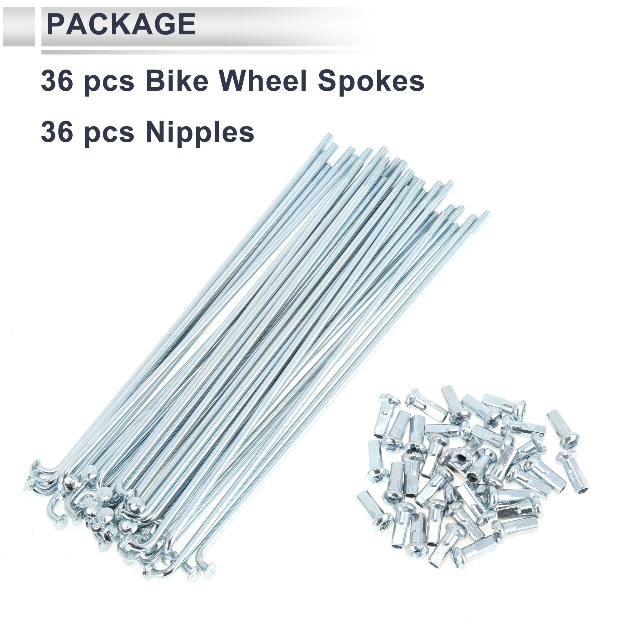 Unique Bargains 36Pcs Universal 12G Bike Wheel Spokes Carbon Steel Galvanized Silver 5.83"