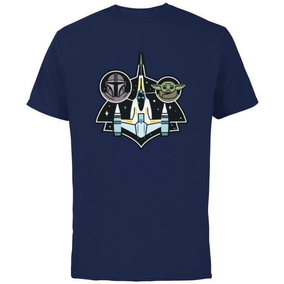 Star Wars The Mandalorian and Grogu N-1 Starfighter Top View - Short Sleeve Cotton T-Shirt for Adults - Customized-Navy