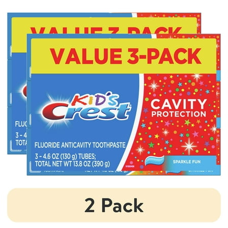 (6 pack) Crest Kids Cavity Protection Toothpaste, Sparkle Fun Flavor, 4.6 oz, Triple Pack for Ages 3+