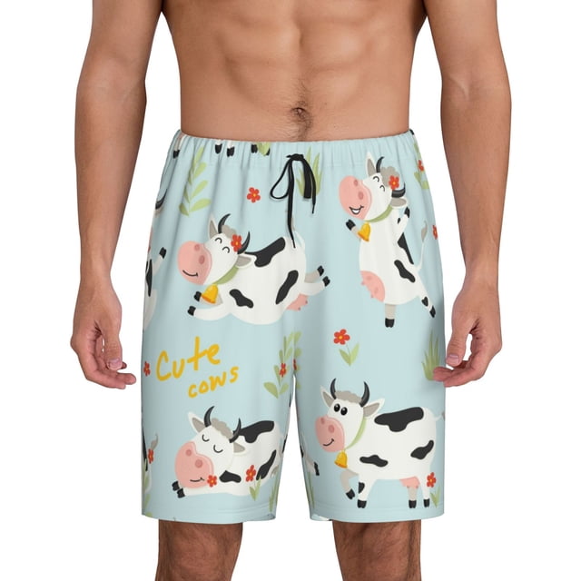 Fotbe Cute Cows Pantalones Cortos de Pijama para Hombre, Ropa de Dormir, Pantalones de Pijama Cortos para Hombre-3X-Large