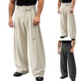 thumbnail image 2 of Dpytoraw Men's Curved Casual Trousers Smart Casual Drape Pants Beige L, 2 of 7