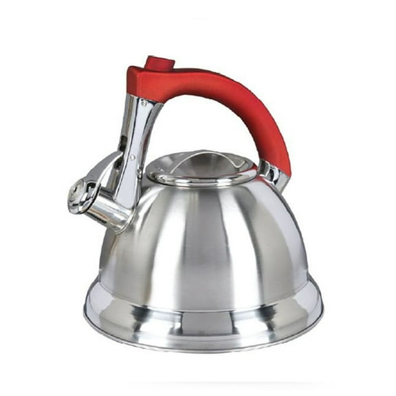 Mr. Coffee Collinsbroke 2.4qt Stainless Steel Tea Kettle with Red Handle