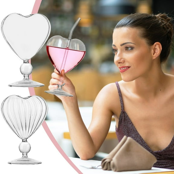 OEFNTAC Heart Shaped Cocktail Glasses Clear Glass Novelty Wine Champagne Cup Schooner Goblet for Bar Club