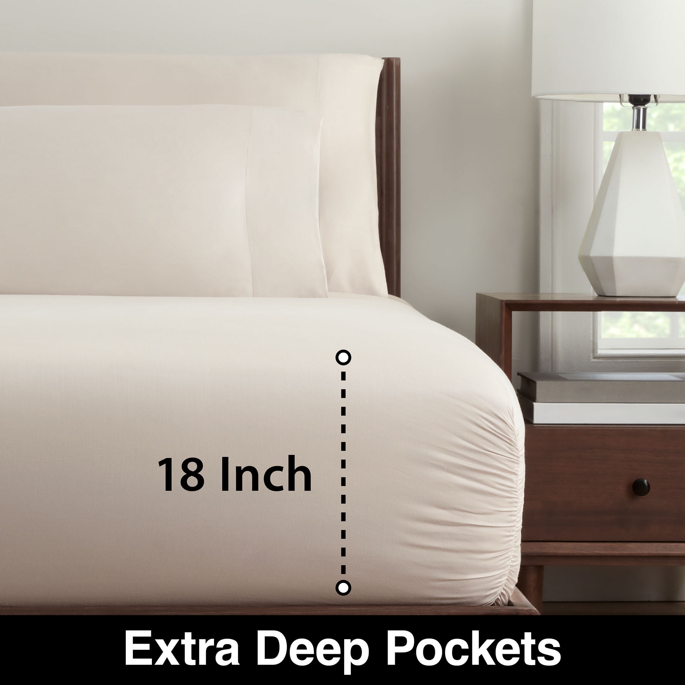 Allswell Soft & Silky 4-Piece Cream Glaze Rayon Derived from Bamboo Sateen Bed Sheet Set, Full