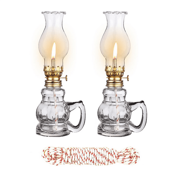 2PCS Chamber Oil Lamp Glass Lamps, Home Lighting Clear Lantern, Lantern for Tabletop Decor