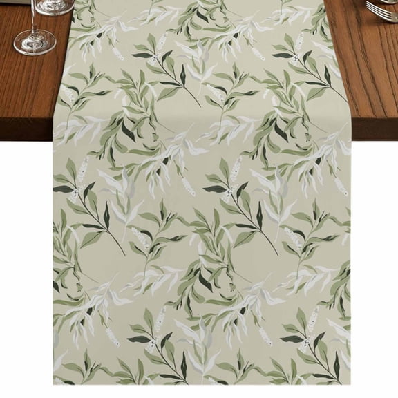 Table Runners 72 Inches Long Dress Scarves, Green Eucalyptus Leaves Farmhouse Kitchen/Dining Table Runner, Coffee Tablerunners, Spring Watercolor Plant Textured 14x72 Inch