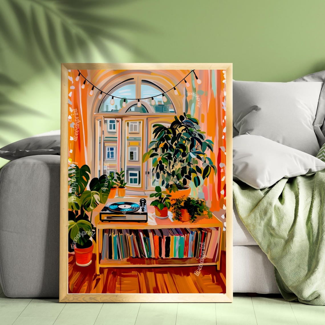 Retro Vinyl Record Wall Art Print Cozy Boho Warm Botanical Modern Plant Lover Living Room And Reading Nook Decor