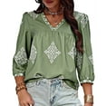 thumbnail image 3 of Women'S Casual V Neck Floral Print Chiffon Blouses 3/4 Sleeve Boho Summer Tops Shirts Green XXL, 3 of 9