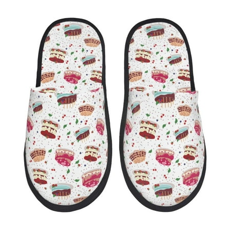 

Yiaed Birthday Cake Print Unisex House Slippers Slip on Warm Shoes Indoor Outdoor with Anti-slip sole-Medium