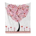 thumbnail image 1 of Valentine Soft Flannel Fleece Throw Blanket, Heart Shaped Tree Daisies Wildflowers Red Leaves Forest Romance Season Image, Cozy Plush for Indoor and Outdoor Use, 70" x 90", Multicolor, by Ambesonne, 1 of 6