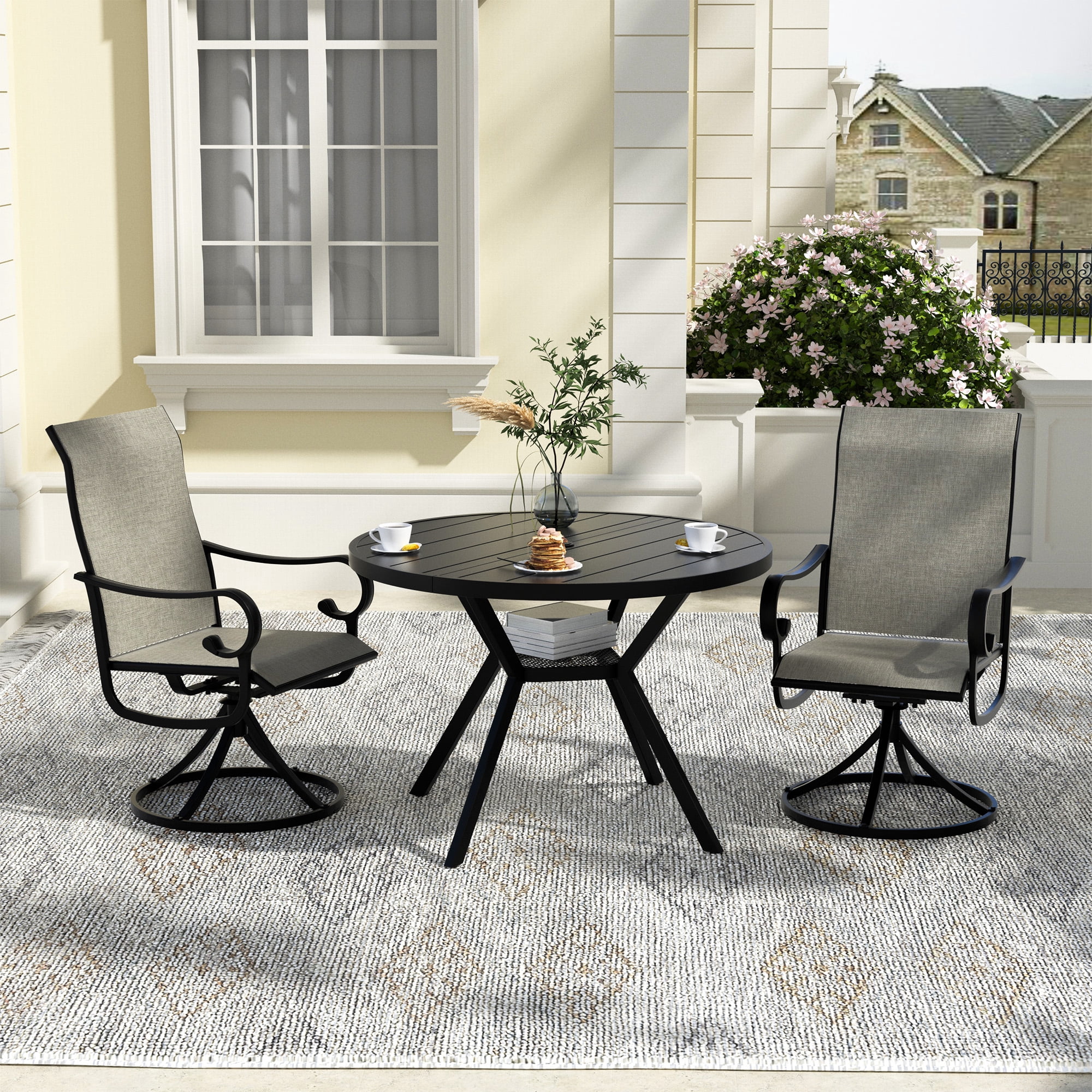 Zidtia Patio Swivel Rocker Chairs Set of 2, High Back Outdoor Dining Chairs with Sturdy Metal Frame, All-Weather Swivel Chairs,Brown