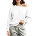 thumbnail image 4 of Nugftut Sweatshirts for Women Off Shoulder Fleece Crewneck Casual Long Sleeve Shirts Loose Fit Tops, 4 of 8