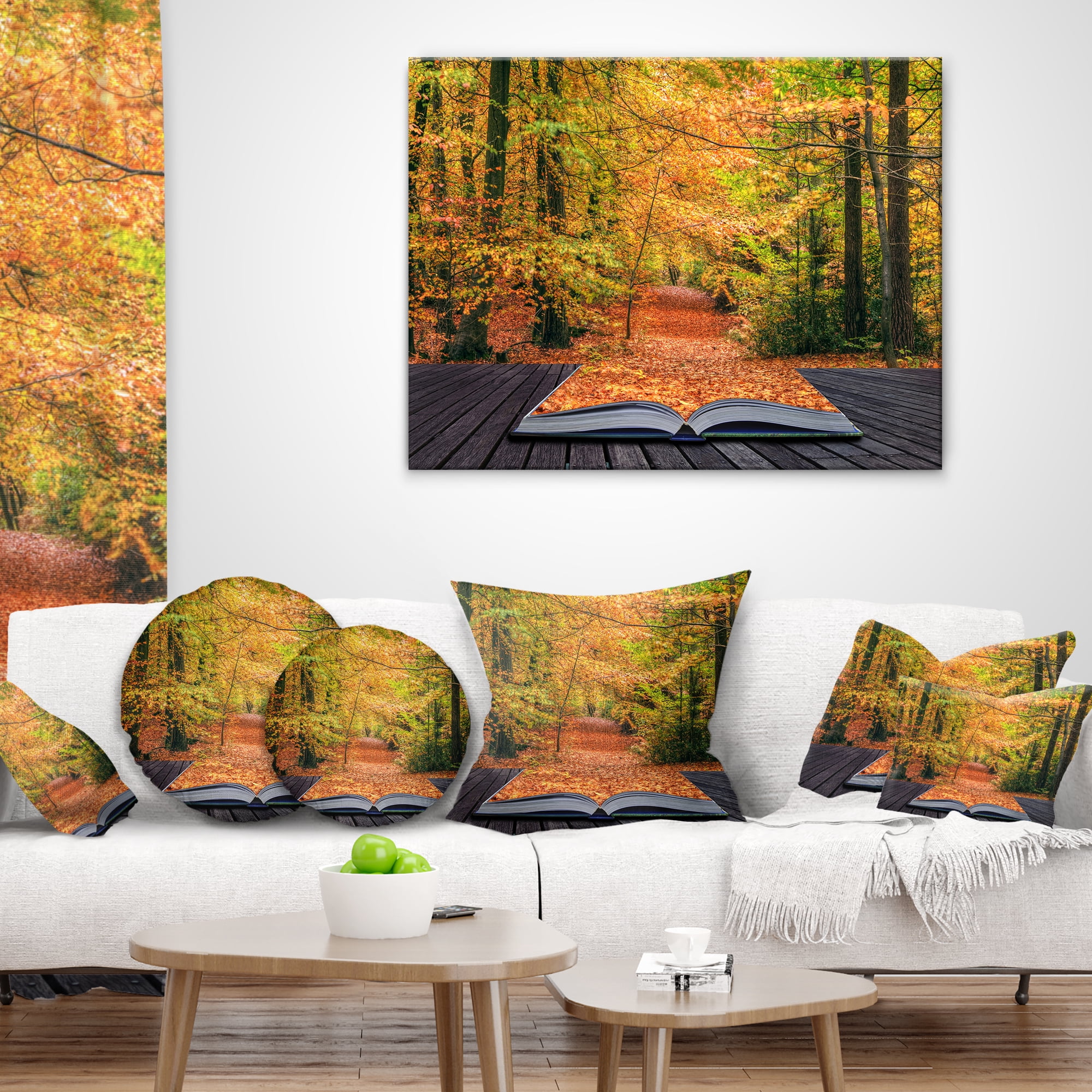 Designart Open Book in Autumn - Landscape Printed Throw Pillow - 18x18