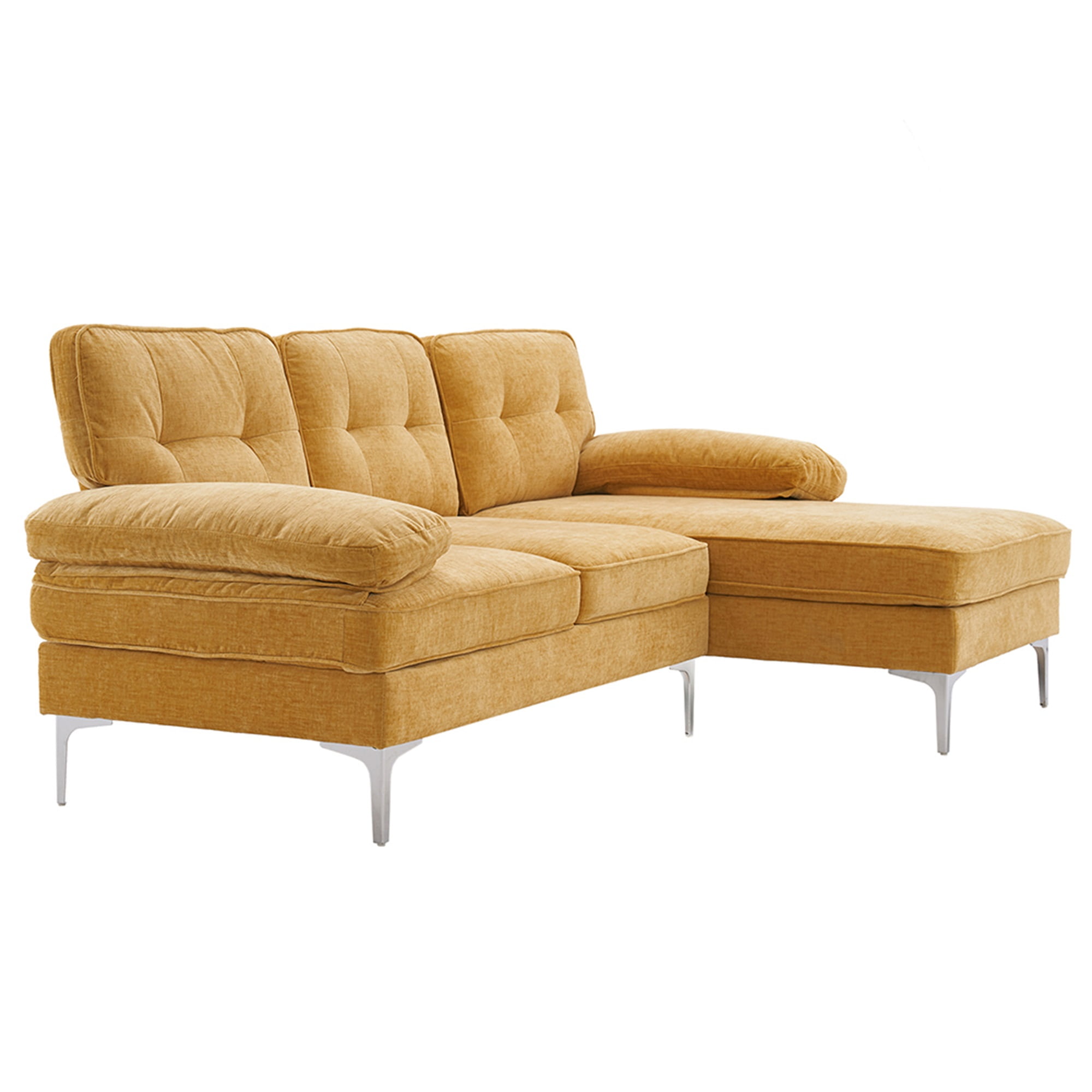 Resenkos Modern Upholstered Sofa Couch with Reversible Sofa Chaise, Chenille Fabric Sectional Sofa Set Yellow